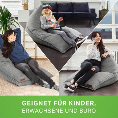 Produktbild von Green Bean® Indoor XXL Sitzsack 150x100x100cm mit EPS-Perlen Füllung - Kuschelig Weich Waschbar - Drinnen Stoff Sitzkissen - Grau