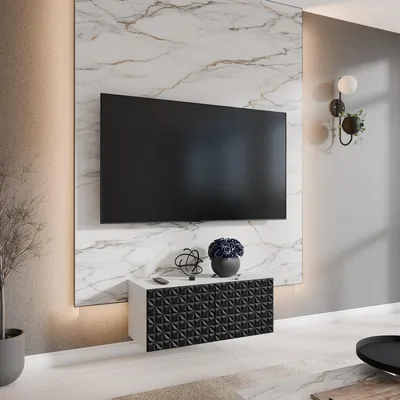 Produktbild von MEBLINI TV-Schrank 100cm Lang - Fernsehschrank - TV Lowboard Industrial - Unterschrank für Fernseher - TV-Unterschrank - TV-Schrank - Hängeschrank - CALIO - 100x40x41cm - Weiß Matt/Schwarz Matt