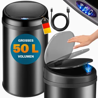 Produktbild von MONZANA® Mülleimer Küche mit Sensor 50L Edelstahl USB Ladekabel Berührungslos Deckel Hygienisch Papierkorb Automatik Abfalleimer Wasserdicht Büro Schwarz Recycling