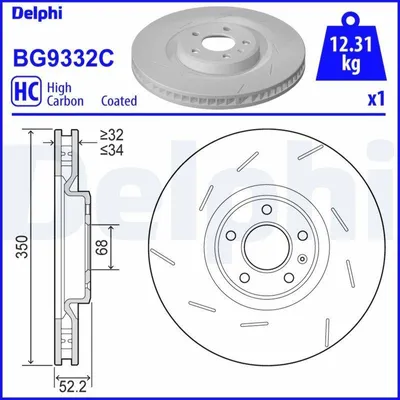 Produktbild von DELPHI Bremsscheibe für PORSCHE Macan (95B) 350mm BG9332C