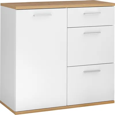 Produktbild von Kommode - 95 x 86 cm - 1 Tür - 3 Schubladen - Artisan Eiche Nachbildung - Weiß matt
