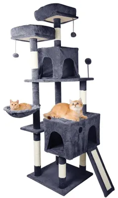 Image de Kratzbaum pour chat, arbre à chat, tour pour chat - 5 niveaux - 48x48x162 cm - Hamac, échelle, plateformes de repos - Bois, pour intérieur