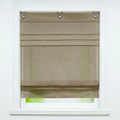 Produktbild von Joyswahl Raffrollo mit Hakenaufhängung V Haken Voile Raffgardinen Ösenrollo mit drei Säumen uni Braun BxH 80x140cm