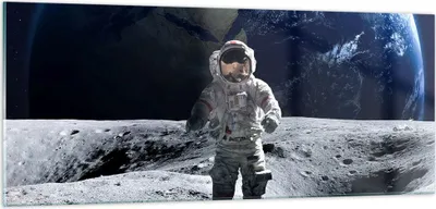Produktbild von Bilder auf glas - Astronaut Mond Erde Raum - 100x40cm - Glasbilder - Wandbilder - Kunstdruck - zum Aufhängen bereit - Wanddekoration aus Glas - Glas Bilder - Wandbild auf Glas - GAB100x40-2864