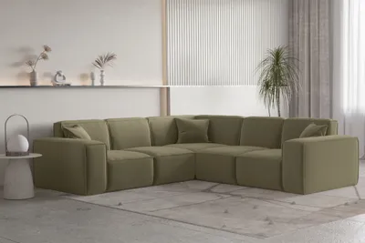 Produktbild von Ecksofa Designersofa CELES PREMIUM Stoff Opera Velvet Olivgrün Seite Universal