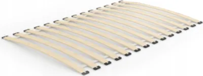A slatted bed base laid out flat on a white background.