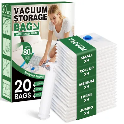 Image de Sacs de rangement sous vide avec pompe à main - Lot de 20 - Forme carrée