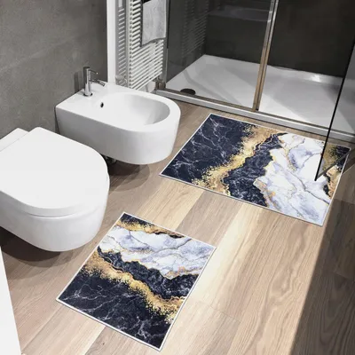 Produktbild von 2X Badematte | 50x40cm + 50x80cm | Marmor | Anti-Rutsch | Badteppich | Badvorleger | Duschvorleger | Duschmatte | Rutschhemmend | Ultraweich | Saugfähig