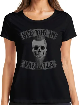 Zdjęcie produktu dla Do zobaczenia w Valhalli Koszulka damska Viking Vegvisir z runami czaszki, czarny, 3XL