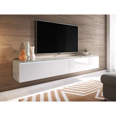 Image de Meuble TV 180 cm WILLA D – béton / blanc brillant