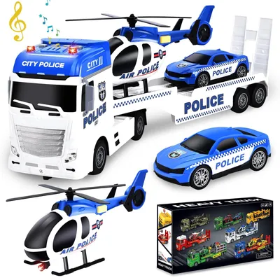 Obrázek produktu pro Policejní vozidla - Sada 3 kusů - Nákladní auto s vrtulníkem - 60 cm