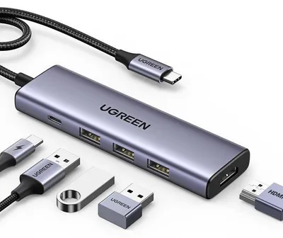 Image de Hub USB - UGREEN - 5 en 1 - 3x USB 3.2, USB-C, HDMI 4K 30Hz - Noir