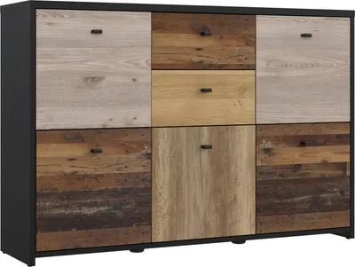 Obrázek produktu pro Nábytek24 Komoda Nejlepší komoda Sqnk233-C604 Příborník černý/starožitný dub/starý dub/stará borovice/staré dřevo