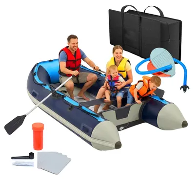 Productafbeelding van Opblaasboot set - Visboot - 4 personen - 320 cm - Blauw wit - Aluminium bodem