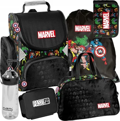 Produktbild von Plecak szkolny dziewczęcy chłopięcy motyw MARVEL 6 T zestaw plecak, piórnik, torba, bidon, śniadaniówka, tornister mega zestaw Paso