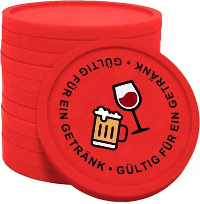 Produktbild von CombiCraft Kunststoff Wertmarken Chips Gültig für ein Getränk in Rot- 100 Stück - Ø29 mm