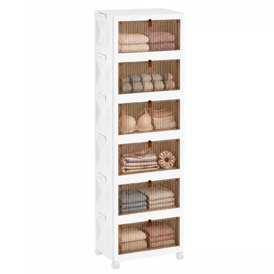Produktbild von Aufbewahrungsbox Faltbare mit Rollen 6 Ebenen Stapelbare mit Handgriff 124x39x28cm Kunststoff Transparente Stapelboxen