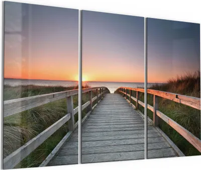 Produktbild von DEQORI Glasbild Echtglas 3x50x100 cm 'Strandpfad in Abendsonne' Wandbilder XXL groß
