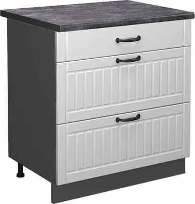 Produktbild von Küchenunterschrank Vicco Fame-Line Weiß Landhaus 80 cm mit 3 Schubladen, AP Anthrazit, Model 46869