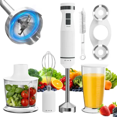 Stabmixer-Set, 1200 W, 20 Stufen, mit Zubehör, Silber