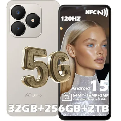 Neo S25 Pro 5G Android 15 Smartphone Ohne Vertrag 32GB+256GB/TF 2TB, 6.75" 120Hz 5280mAh 64MP+16MP 4G Dual SIM Handy NFC GPS/Widevine L1, Gold