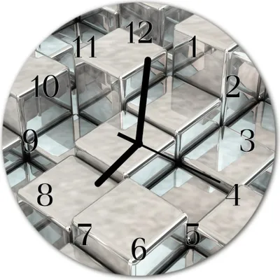 Produktbild von Glasuhr Wanduhr Küchenuhr Echt-Glas 30fi cm Würfel grau