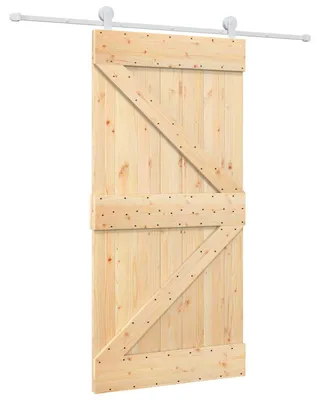 Zdjęcie produktu dla Drzwi przesuwne vidaXL w kolorze naturalnym i białym, 100 x 210 cm, z litego drewna sosnowego