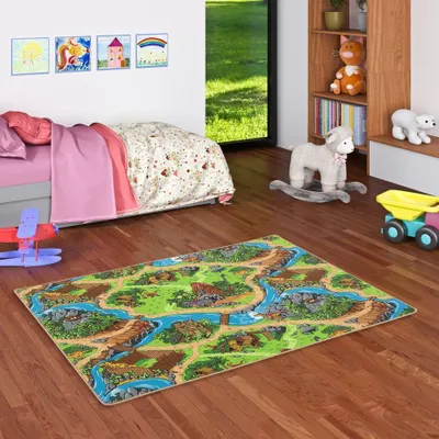 Produktbild von Kinder Spiel Straßen Teppich Dino Welt Grün, Größe:400x500 cm