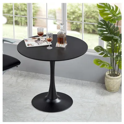 Runder Esstisch 70 cm, MDF-Platte, schwarz, Tulpenfuß
