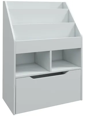 Zdjęcie produktu dla Półka na książki dla dzieci z szufladą i przegródkami | Kolor: Szary | Wymiary: 60 x 29,9 x 90 cm