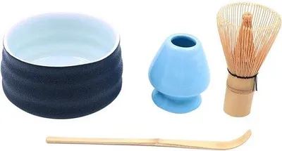 Produktbild von Japanischer Matcha-Teesatz mit Garde, Kom, Holzhalter und Bambuslöffel für traditionelle Teezeremonie
