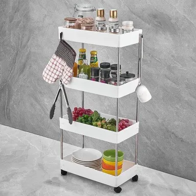Zdjęcie produktu dla Uniqoos® Wózek kuchenny i łazienkowy, 4 poziomy, 40 x 22 x 87 cm – mobilny wózek na kółkach z 4 koszami, 4 kółkami (2 z blokadą), oszczędzający miejsce, montaż bez użycia narzędzi