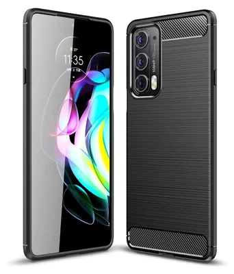 A black phone case is shown next to a smartphone.