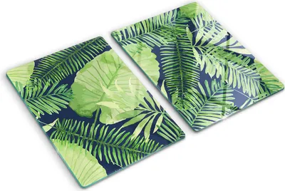 Obrázek produktu pro Kryt varné desky – Kryt na indukční desku – Ochranná skleněná deska – 2x40x52 cm– Skleněné ochranné desky na sporák –Tvrzené sklo –Tropické listy