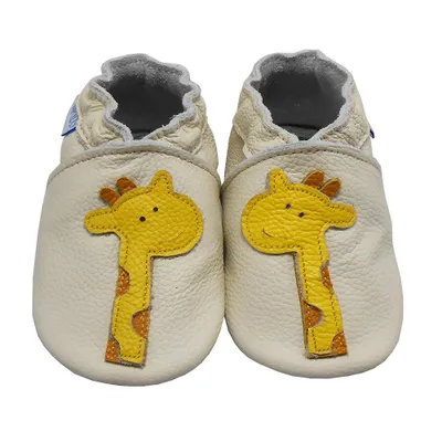 Produktbild von YIHAKIDS Baby Krabbelschuhe Leder 0-6 Monate, Lauflernschuhe mit Wildledersohle Jungen Mädchen Giraffe Weiß Gelb