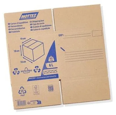 Image de Carton d'expédition MOTTEZ, 6 l, l.18 cm x H.18 cm x p.35 cm