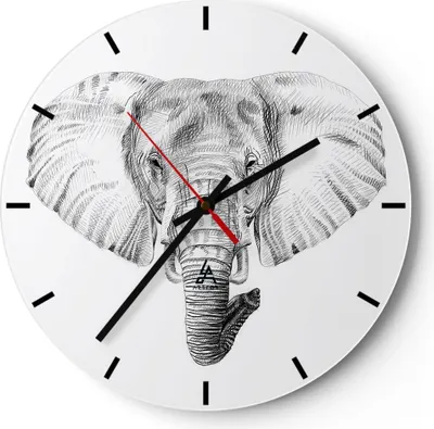 Produktbild von Wanduhr - Rund - Glasuhr - Elefant Afrika Illustration Kinder - 40x40cm - Schleichendes Uhrwerk - Lautlos - zum Aufhängen bereit - Dekoration Modern - Wanddekoration aus Glas - C3AR40x40-3213