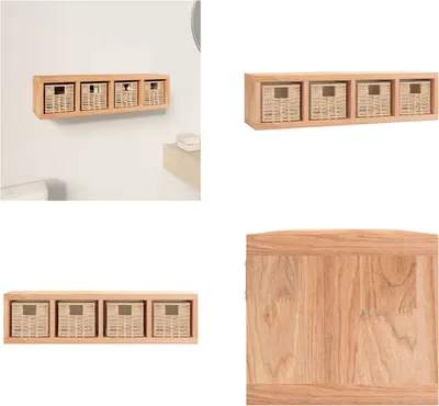 Produktbild von vidaXL Wandregal mit Körben 62x18x16 cm Massivholz Nussbaum - Wandregal - Wandregale - Wandablage - Schweberegal