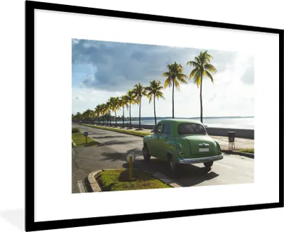 Produktbild von MuchoWow® MuchoWow® Gerahmtes Poster Auto Kuba - Palme 90x60 cm - Poster mit zchwarzem Bilderrahmen - Wanddekoration - Fotos