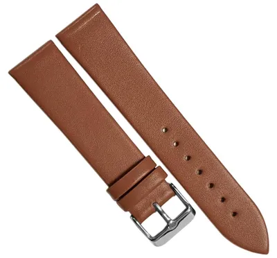 Produktbild von Minott | Uhrenarmband weiches Leder braun glatt flach ohne Naht, Stegbreite:20mm, Schließe:Silbern