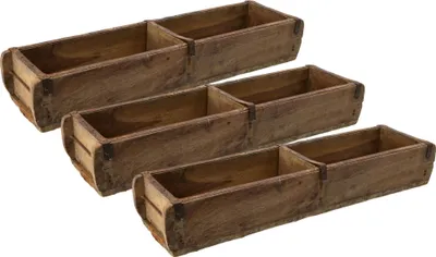Produktbild von Novaliv 3x Holzkiste Vintage 58 x 15 x 10 cm Alte Ziegelform Holz Groß ZWEI KAMMER Allzweckkiste aus recyceltem Altholz Balken Jede Form EIN Unikat
