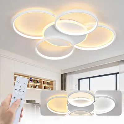 Image de ZMH Plafonnier LED Salon Dimmable 70W avec télécommande 5 anneaux Blanc Lampe de chambre à coucher Moderne Plafonnier acrylique pour bureau