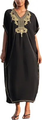 Produktbild von Kimono-Maxi-Badeanzug - V-Ausschnitt - Schwarz - Ideal für Strandtage