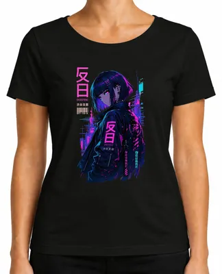 Imagen del producto de Camiseta para mujer con diseño de anime cyberpunk, estilo japonés, años 2000, manga, para otaku. Color: negro. Talla: XL