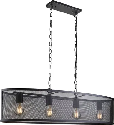 Produktbild von Hängeleuchte Metall E27 H: max. 150 cm Schwarz 4-flammig länglich Retro Design