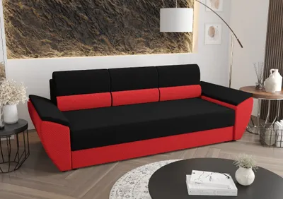 Produktbild von Roe Furniture | Schlafsofa - REBI BIS - 240x78 cm - Schwarz-Rot - mit Schlaffunktion und Bettkasten - Sofa - Sofabett