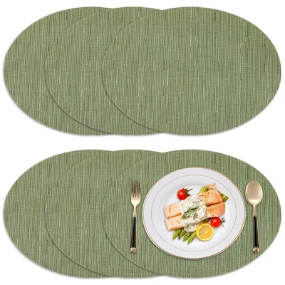 6 runde Platzsets, abwaschbar, 45 cm, geflochten, hitzebeständig, grün