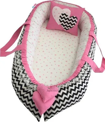 Produktbild von Jaju Baby Babynestchen mit Kopfkissen Baumwolle Zwarte Zigzag 100 x 60 cm