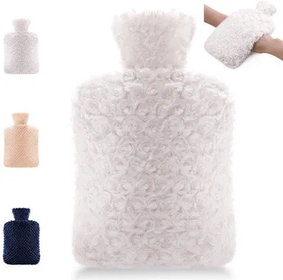 Produktbild von Heißwasserflasche, 2 Liter, mit flauschigem Plüsch, Hand-Fuß-Wärmer, Bettflasche, Warmwasserflasche (Aprikose)
