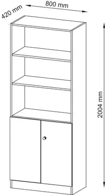 Obrázok produktu pre Policová skriňa, ŠxHxV 800x420x2004 mm, 5 OH, 4 police, 2 OH drevené dvere, zámok, biela